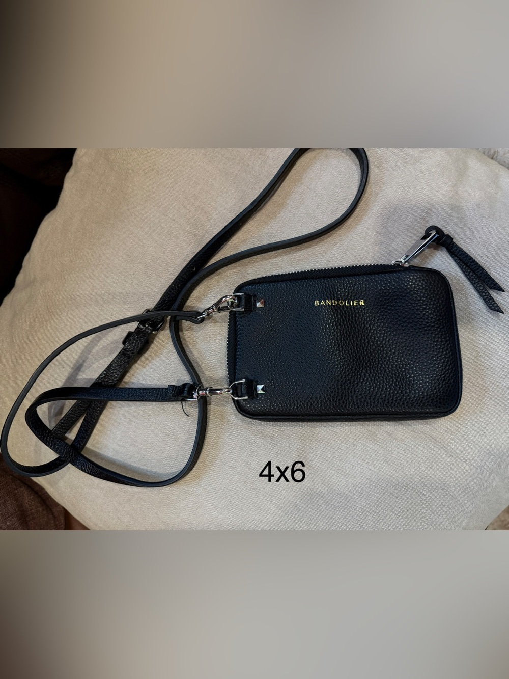 Bandolier Black Pebbled Leather Zip Pouch Crossbody Wallet Bag